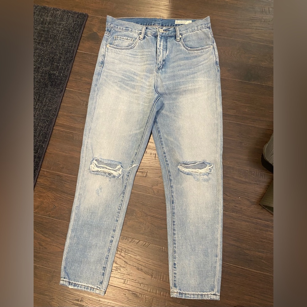 BlankNYC Light Blue Distressed High Rise Tapered Leg Jeans